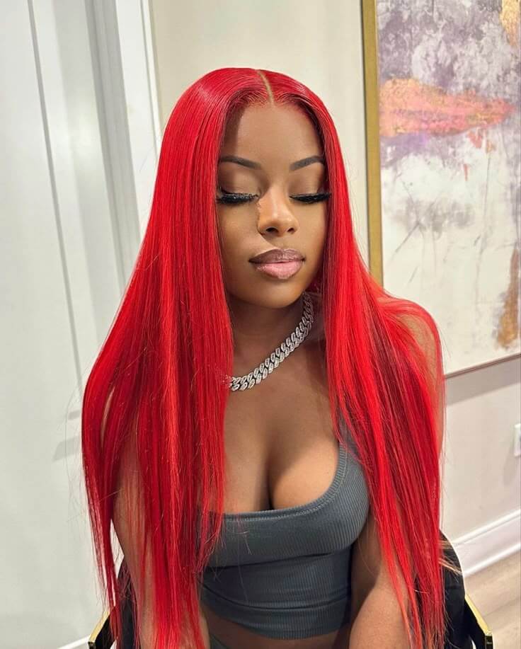 Hot Red Straight HD Lace Front Human Hair Wig – Bold Look