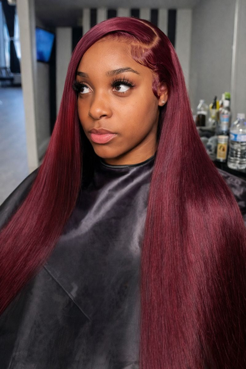 Burgundy Straight Human Hair Lace Front Wig
