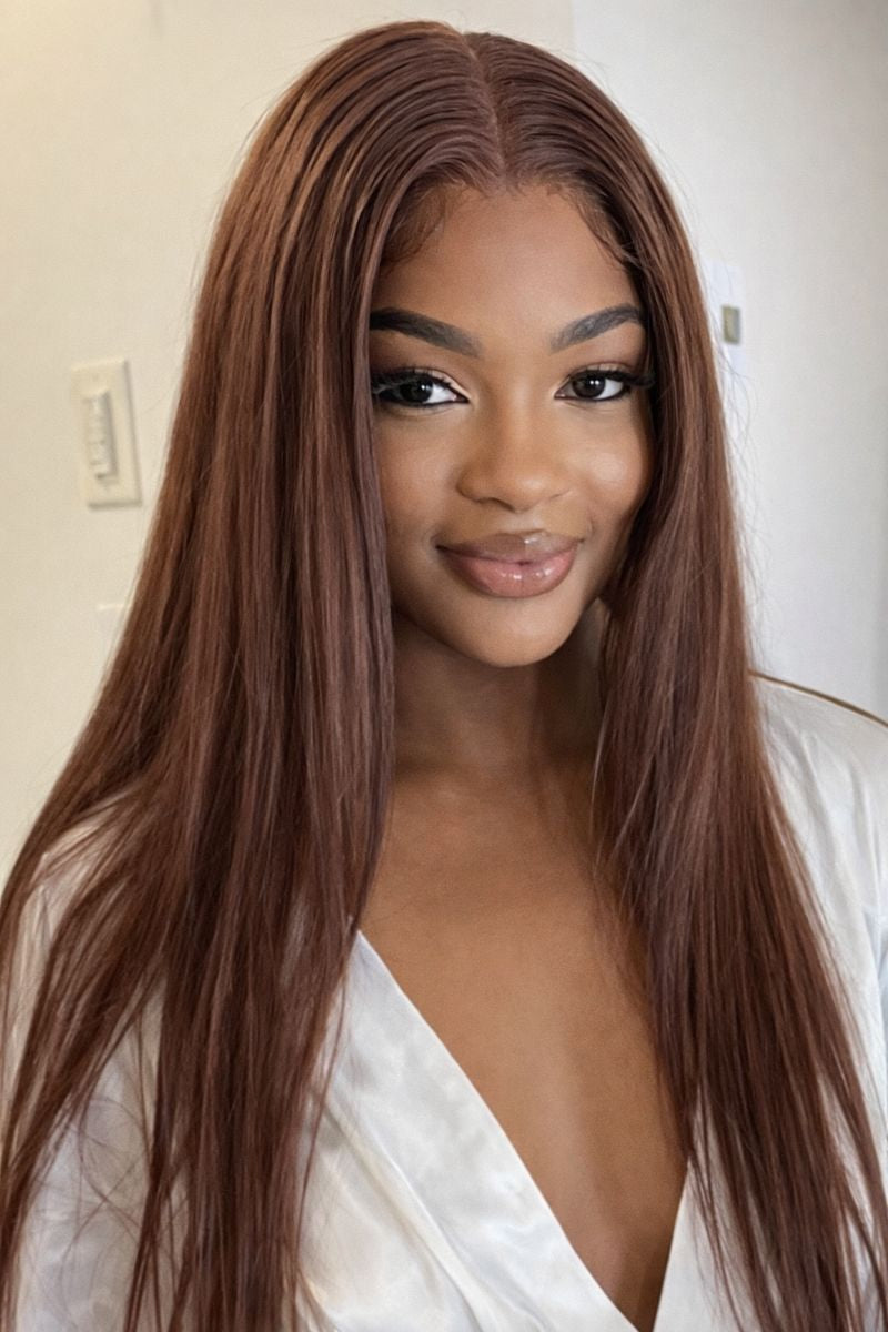 Chocolate Brown Straight HD Lace Front Human Hair Wig
