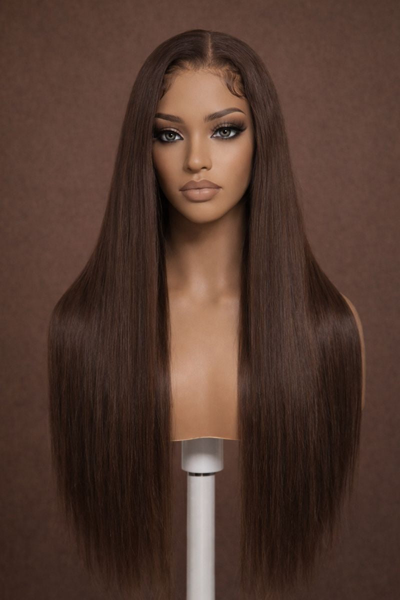 Chocolate Brown Straight HD Lace Front Human Hair Wig