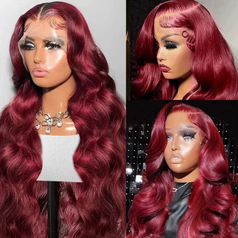 Serena 99J Burgundy Body Wave HD Lace Wig – 13x6 Transparent Frontal