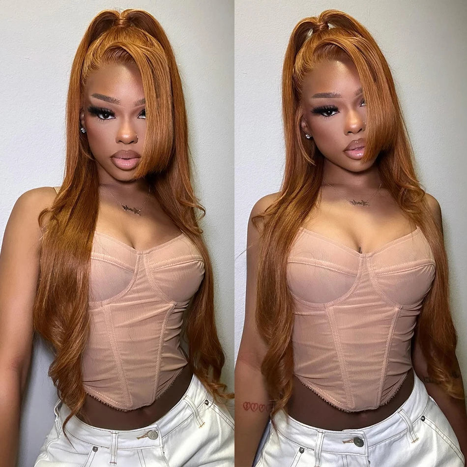 13x6 Ginger Blonde Lace Front Wig – 180% Density, Straight Honey Blonde Brazilian Hair