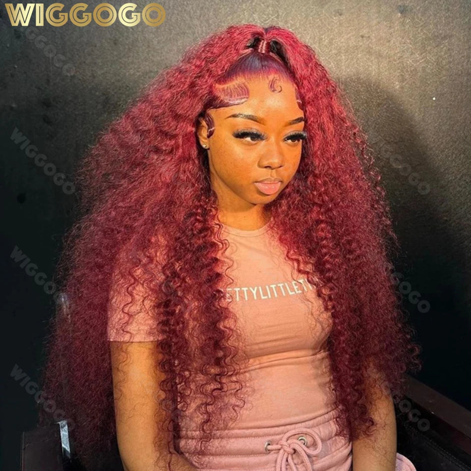 Serena 99J Burgundy Deep Wave Curly Human Hair Wig – 13x4/13x6 HD Lace Front