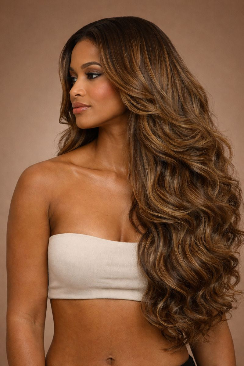 Black Brown Ombre Highlight Body Wave Lace Front Human Hair Wig