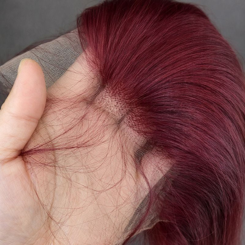 Burgundy Straight Human Hair Lace Front Wig