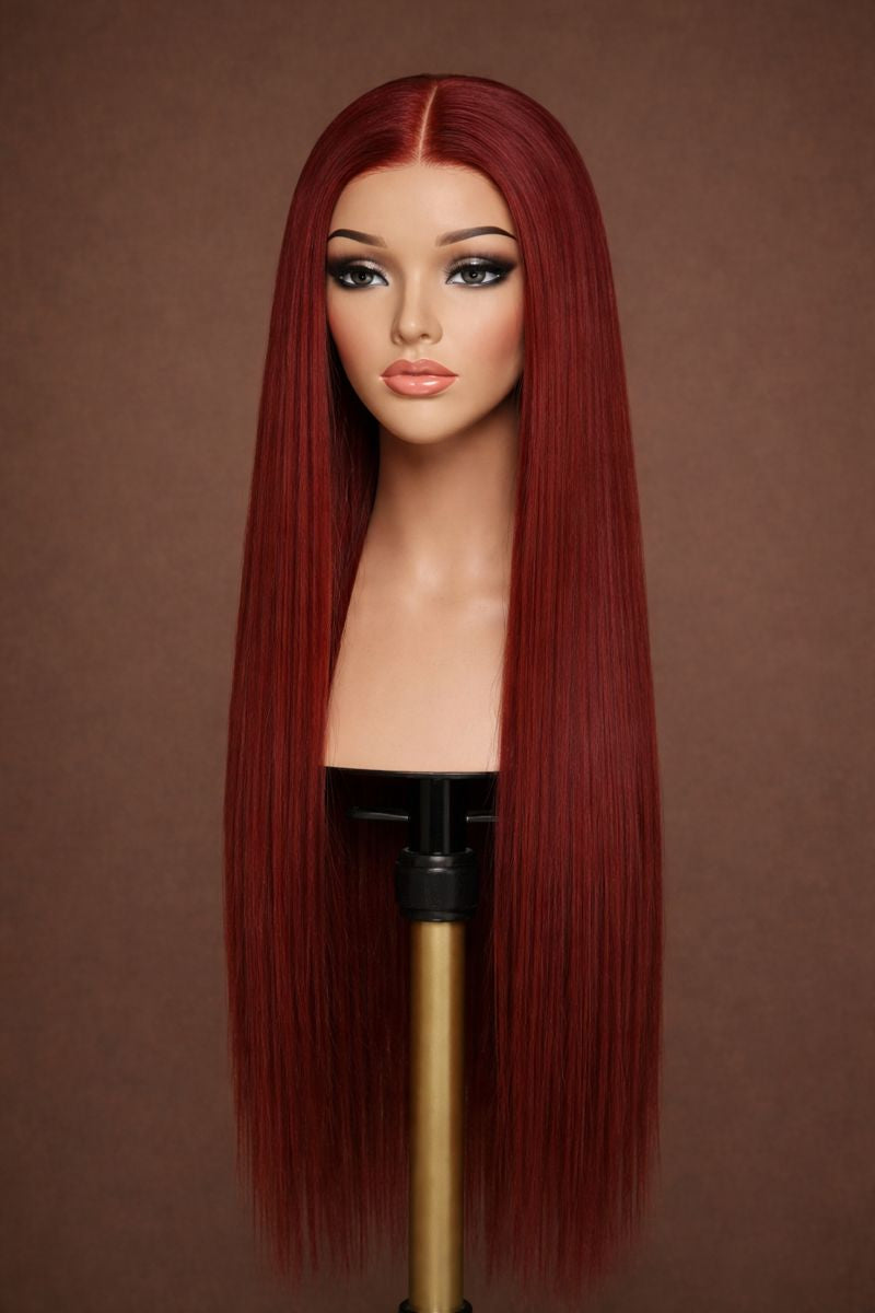Burgundy Straight Human Hair Lace Front Wig
