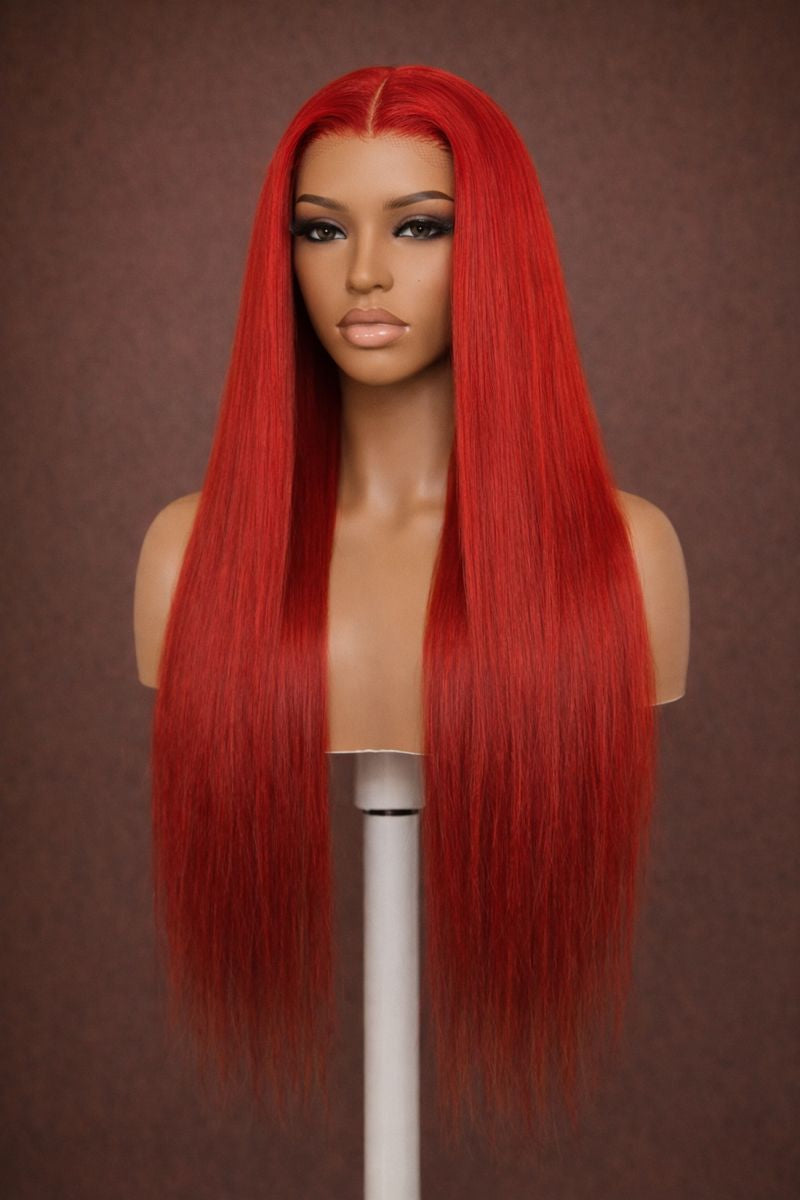 Hot Red Straight HD Lace Front Human Hair Wig – Bold Look