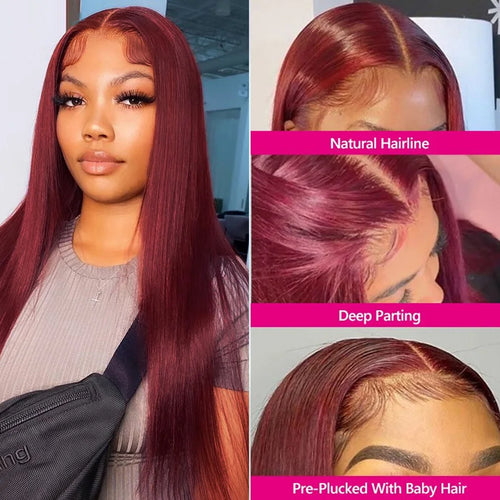 Serena 13x4 HD Transparent Human Hair Wig – 99J Reddish Burgundy Lace Front