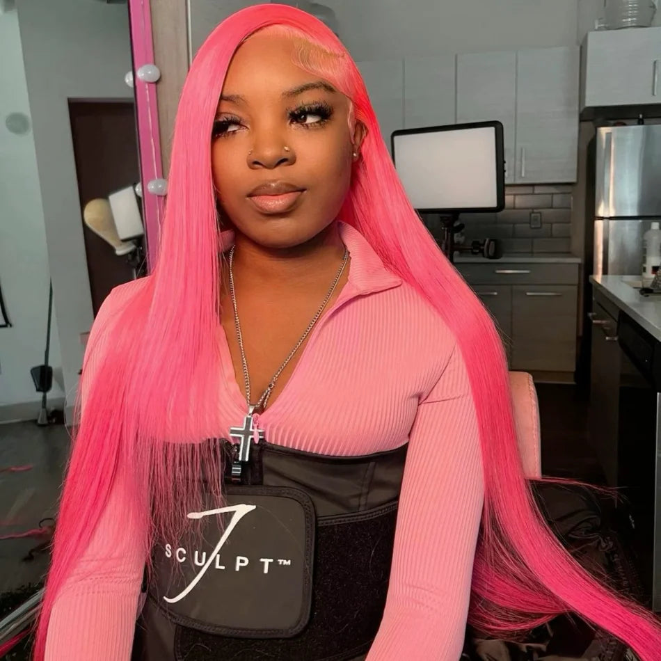 Pink Straight Lace Front Wig – 13x4 HD Lace & 13x6 Colored Preplucked | 100% Brazilian Hair