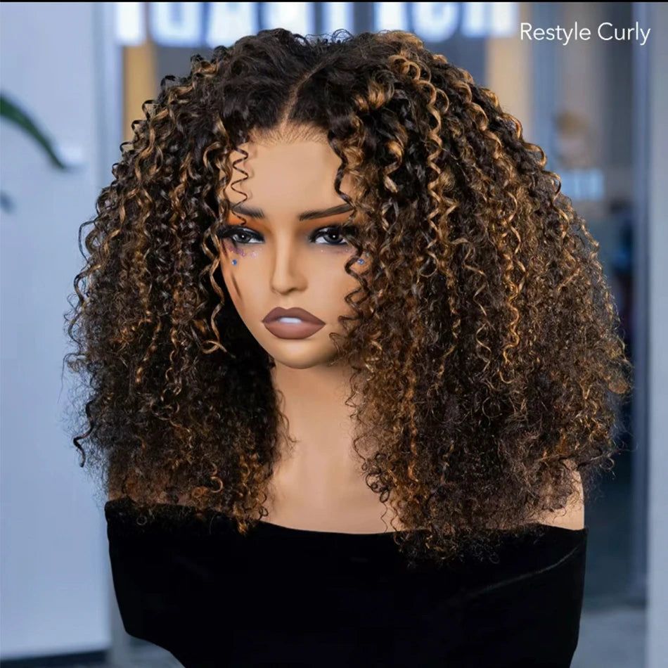 10A 6x5 Glueless Lace Wigs Colored Human Hair Wigs Ready To Wear And Go Short Kinky Curly Ombre Brown Highlights Blonde Wigs