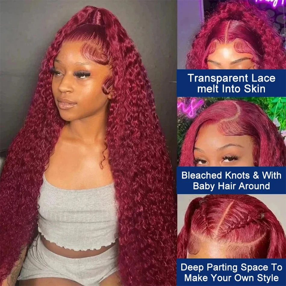 Serena 99J Burgundy Deep Wave Curly Human Hair Wig – 13x4/13x6 HD Lace Front