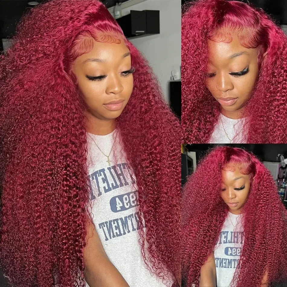 Serena 99J Burgundy Deep Wave Curly Human Hair Wig – 13x4/13x6 HD Lace Front