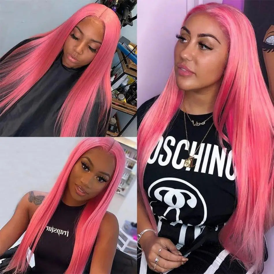 Pink Straight Lace Front Wig – 13x4 HD Lace & 13x6 Colored Preplucked | 100% Brazilian Hair