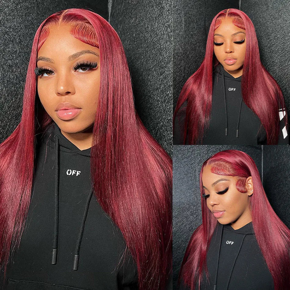 Serena 13x4 HD Transparent Human Hair Wig – 99J Reddish Burgundy Lace Front