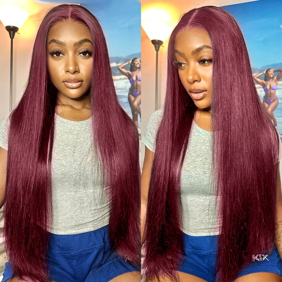 Serena 99J Burgundy Glueless Wig – 6x4 HD Lace, Pre-Cut & Ready to Wear