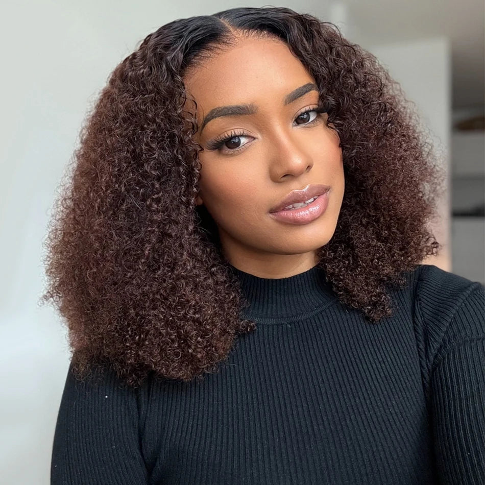 Serena Glueless 6x5 Human Hair Wig – Short Curly Ombre, Blonde/Burgundy
