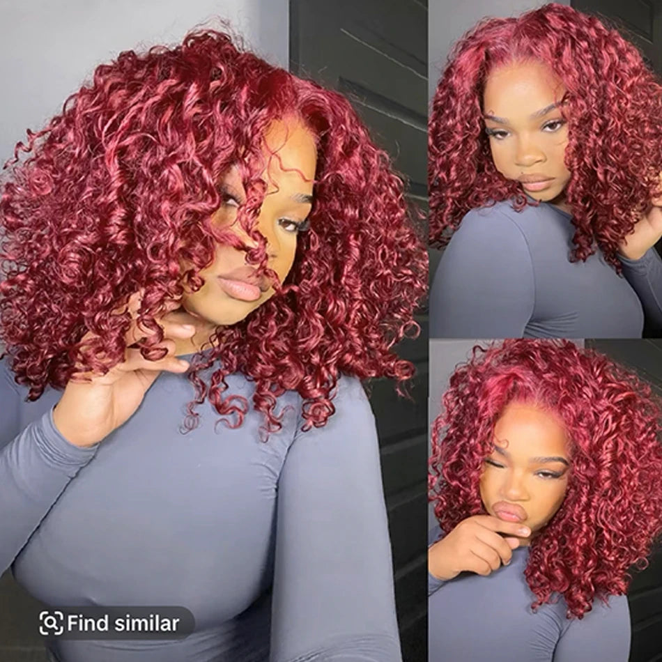 Serena Glueless 6x5 Human Hair Wig – Short Curly Ombre, Blonde/Burgundy