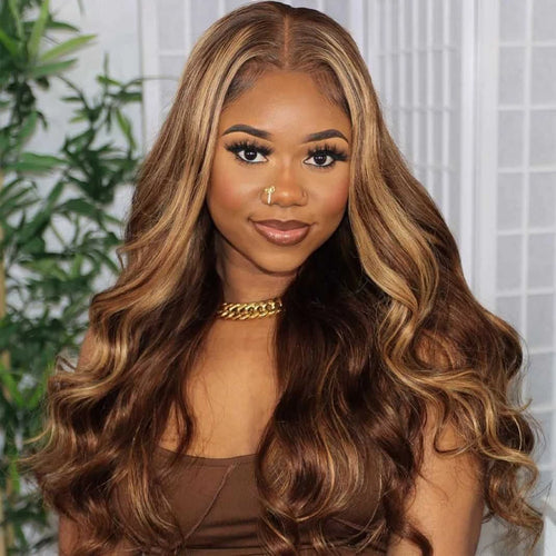 10A 4/27# Highlights Blonde Wigs Colored Human Hair Lace Frontal Wigs Body Wave 13x4 HD Transparent Lace Front Human Hair Wigs
