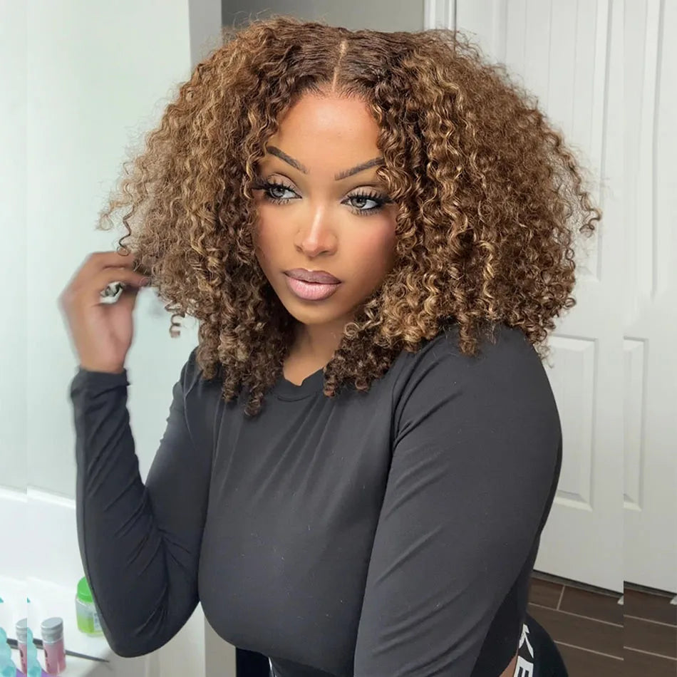 Serena Glueless 6x5 Human Hair Wig – Short Curly Ombre, Blonde/Burgundy