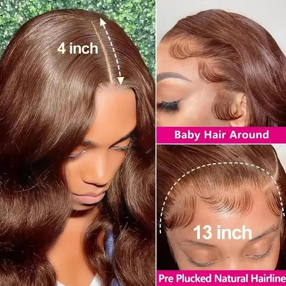 Wiggogo Chocolate Brown Lace Front Human Hair Wigs 13x4 13x6 Body Wave Lace Frontal Wigs Pre Plucked Dark Brown Colored Wigs