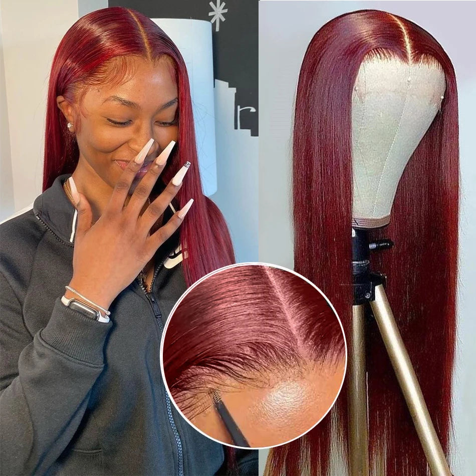 Serena 99J Burgundy Glueless Wig – 6x4 HD Lace, Pre-Cut & Ready to Wear