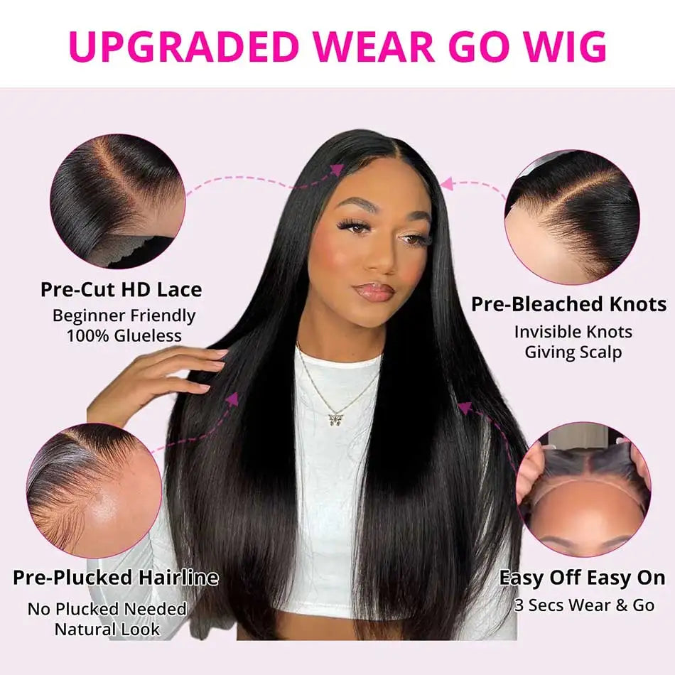 Serena Straight Glueless HD Lace Wig – 6x4, Pre-Cut & Bleached Knots