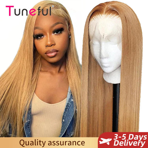 Serena 13x6 27# Honey Blonde Straight Human Hair Wig – 180% Density, HD Transparent Lace Front