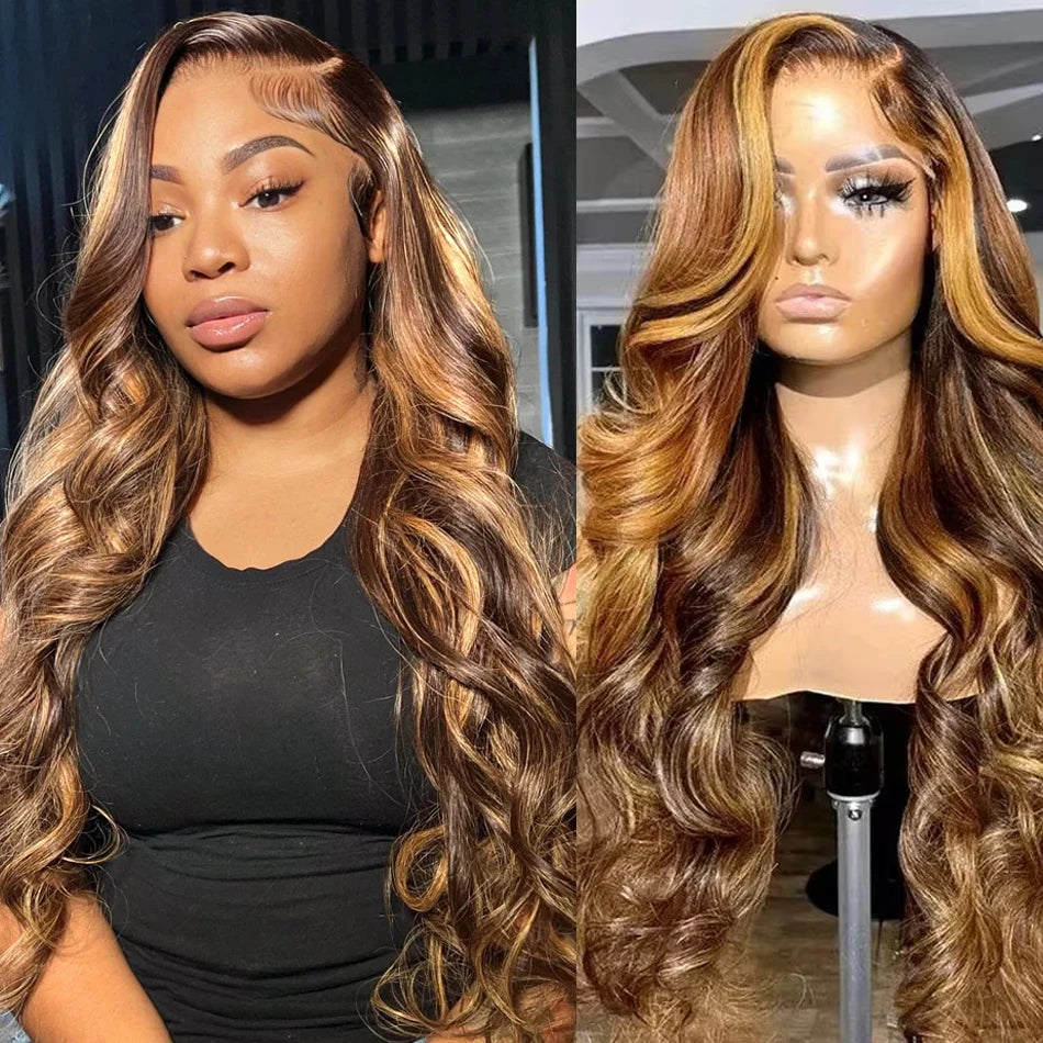 Premium Blonde Highlights Body Wave Wig – 13x4 HD Transparent Lace Front