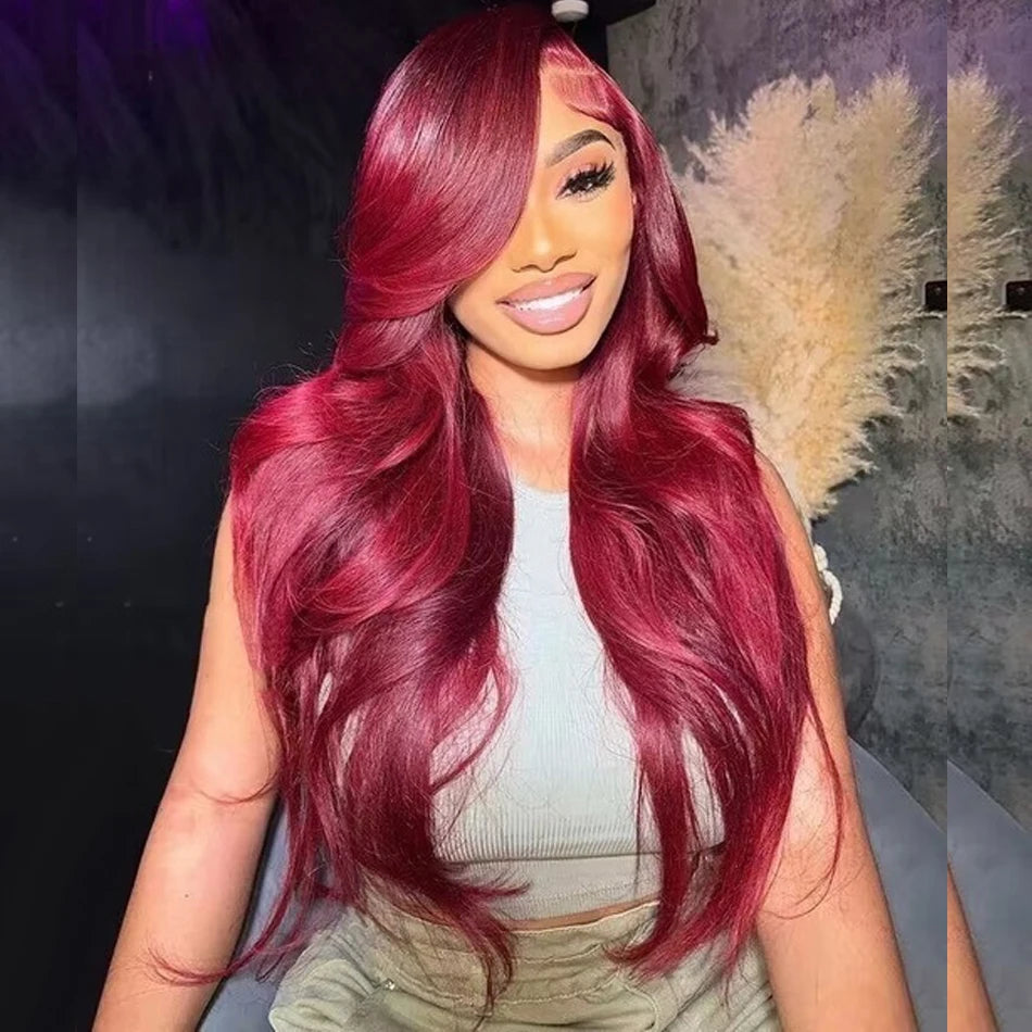 Serena 99J Burgundy Body Wave HD Lace Wig – 13x6 Transparent Frontal