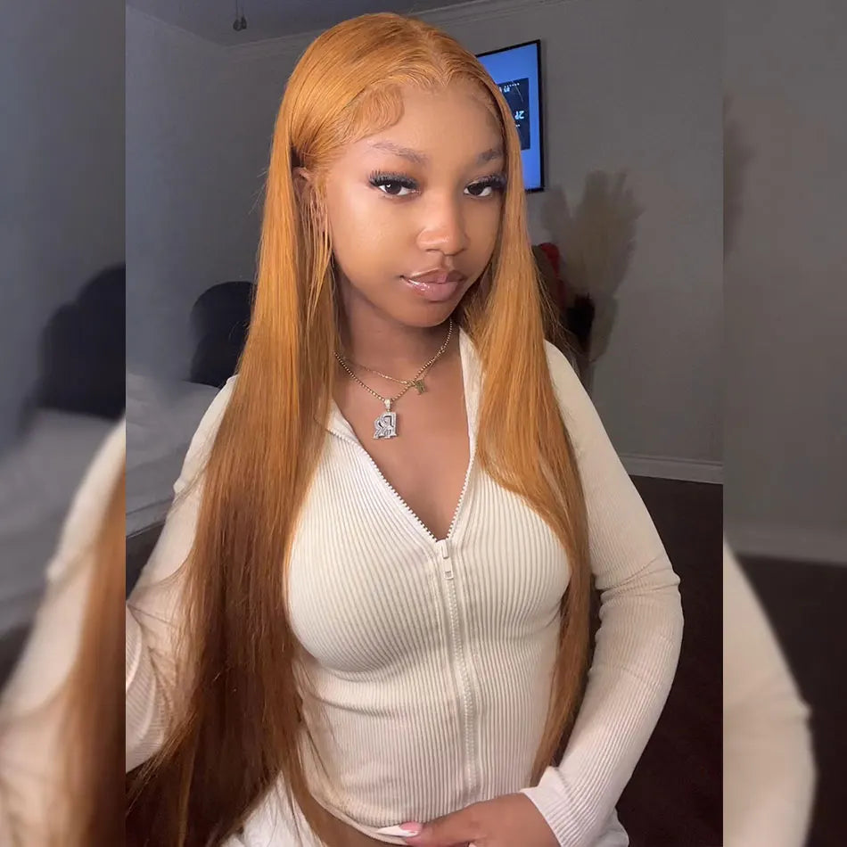 Serena Orange Ginger Blonde Human Hair Wig – 13x6 HD Lace Frontal, 6x4 Glueless, Ready to Wear