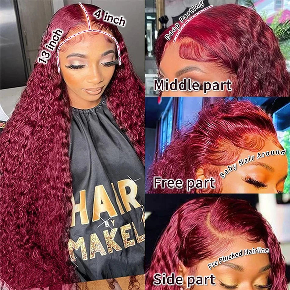 Serena 99J Burgundy Deep Wave Curly Human Hair Wig – 13x4/13x6 HD Lace Front