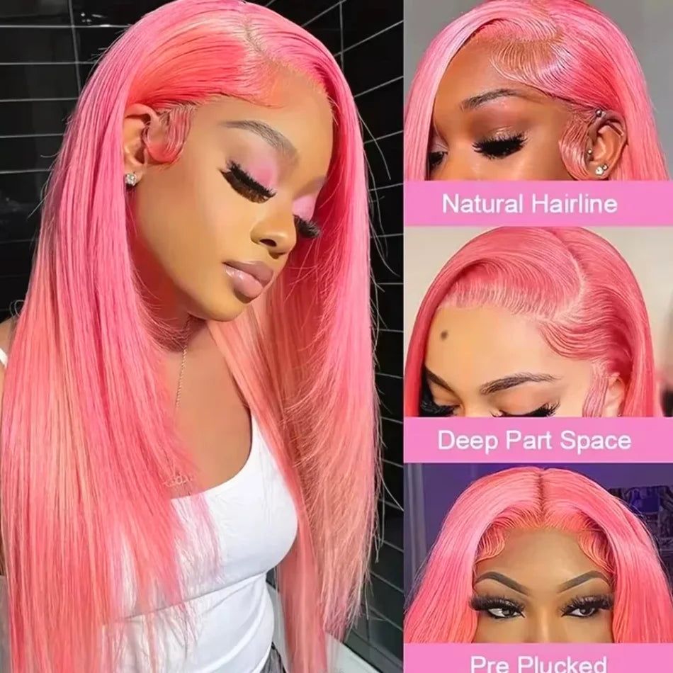 Pink Straight Lace Front Wig – 13x4 HD Lace & 13x6 Colored Preplucked | 100% Brazilian Hair