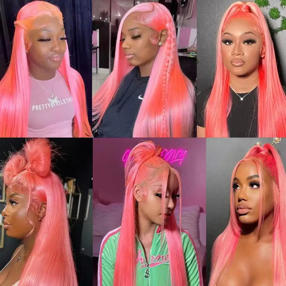 Pink Straight Lace Front Wig – 13x4 HD Lace & 13x6 Colored Preplucked | 100% Brazilian Hair
