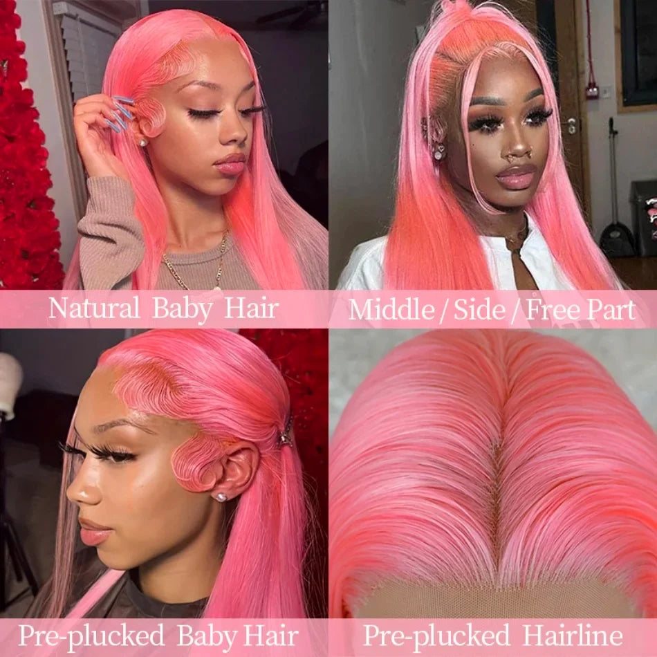 Pink Straight Lace Front Wig – 13x4 HD Lace & 13x6 Colored Preplucked | 100% Brazilian Hair