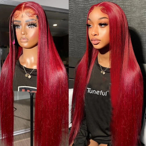 Serena 13x4 HD Transparent Human Hair Wig – 99J Reddish Burgundy Lace Front