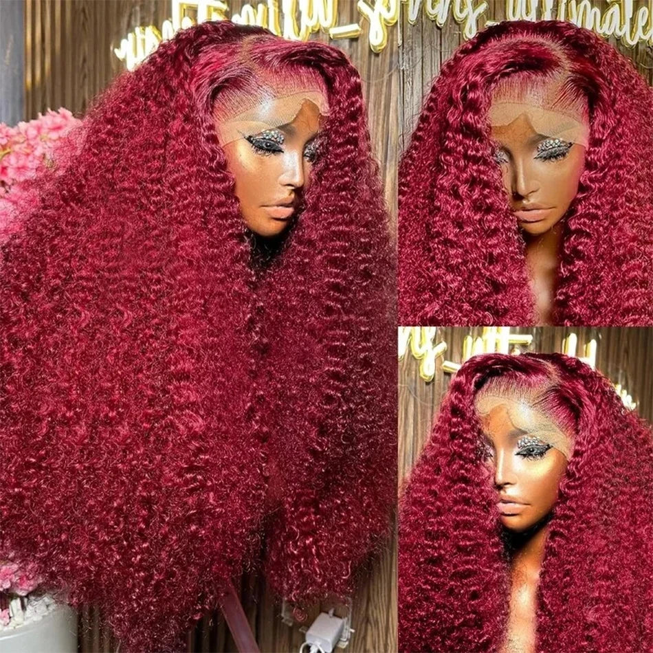 Serena 99J Burgundy Deep Wave Curly Human Hair Wig – 13x4/13x6 HD Lace Front
