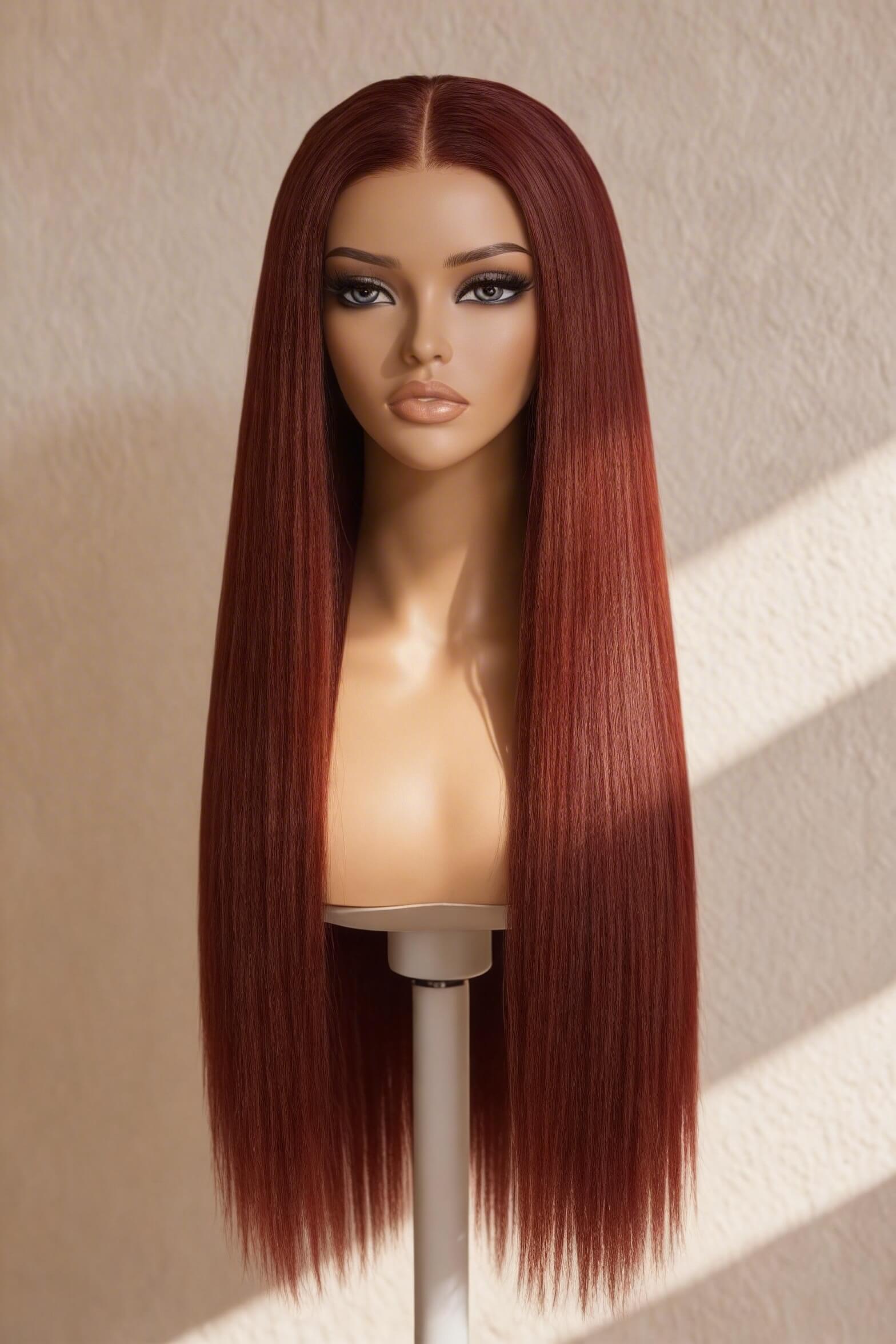 Burgundy Straight Human Hair Lace Front Wig