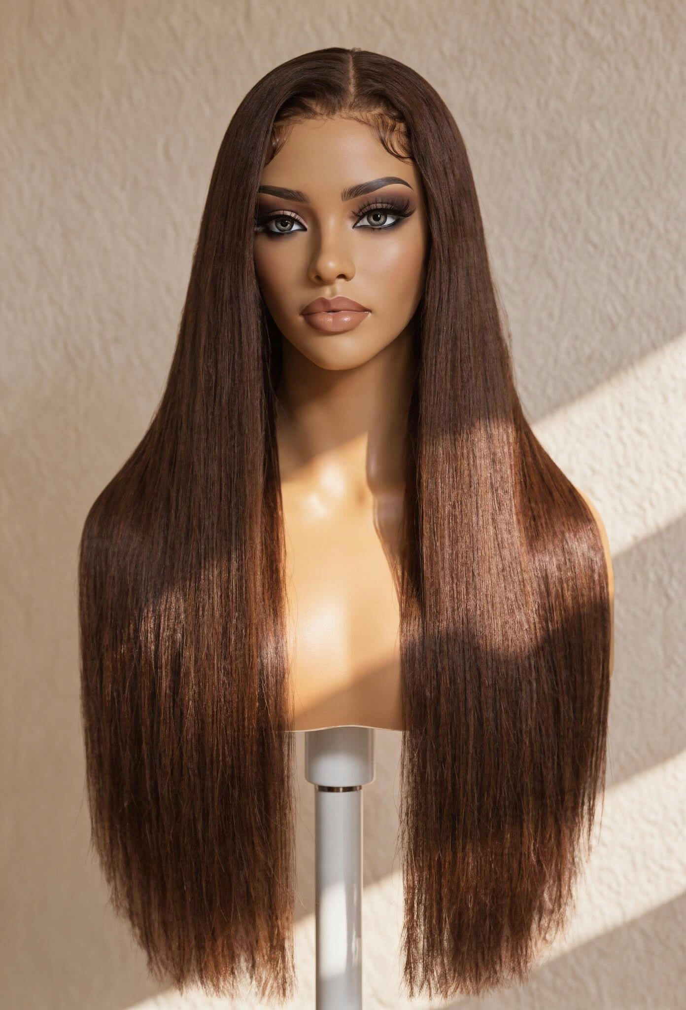 Chocolate Brown Straight HD Lace Front Human Hair Wig