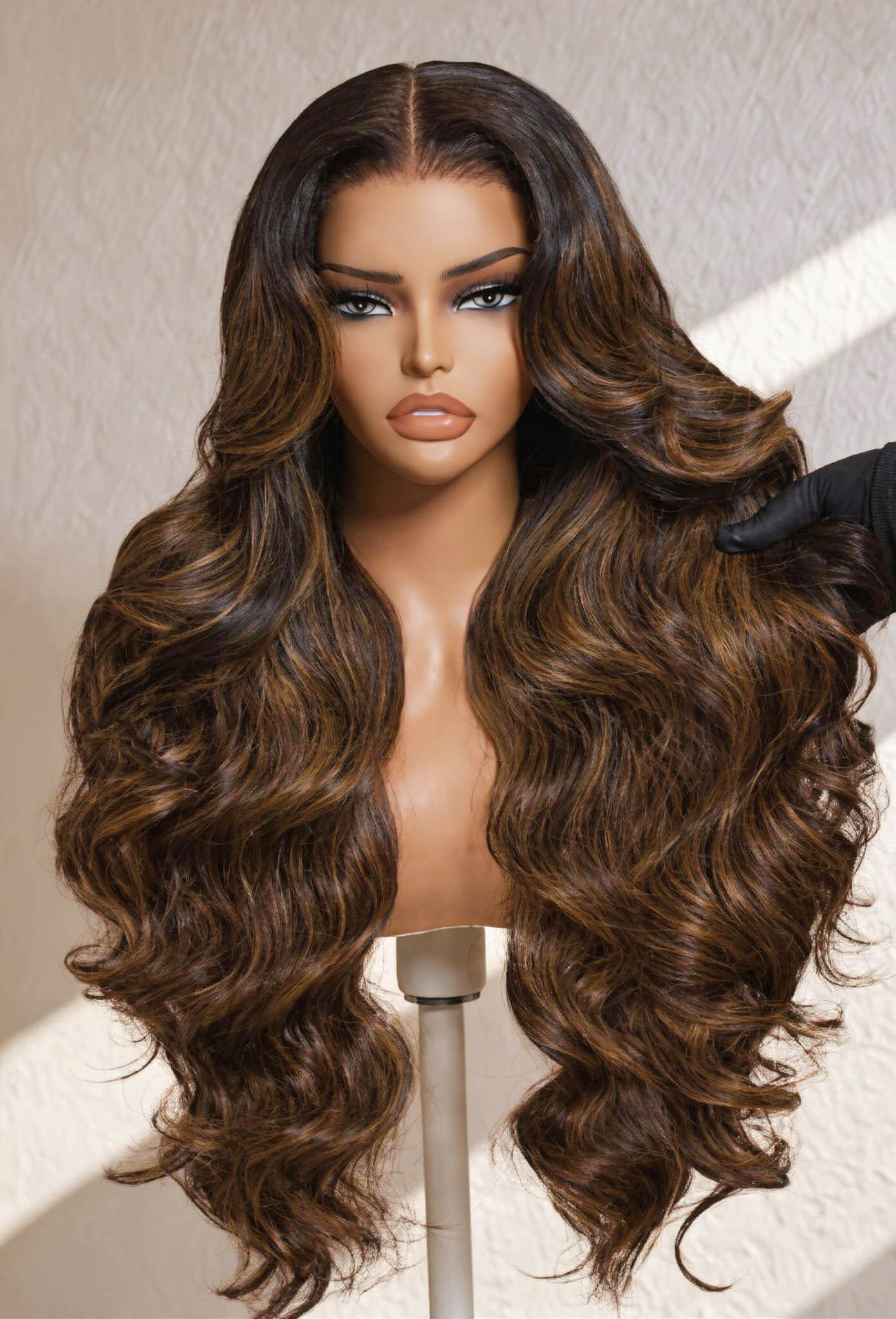 Black Brown Ombre Highlight Body Wave Lace Front Human Hair Wig