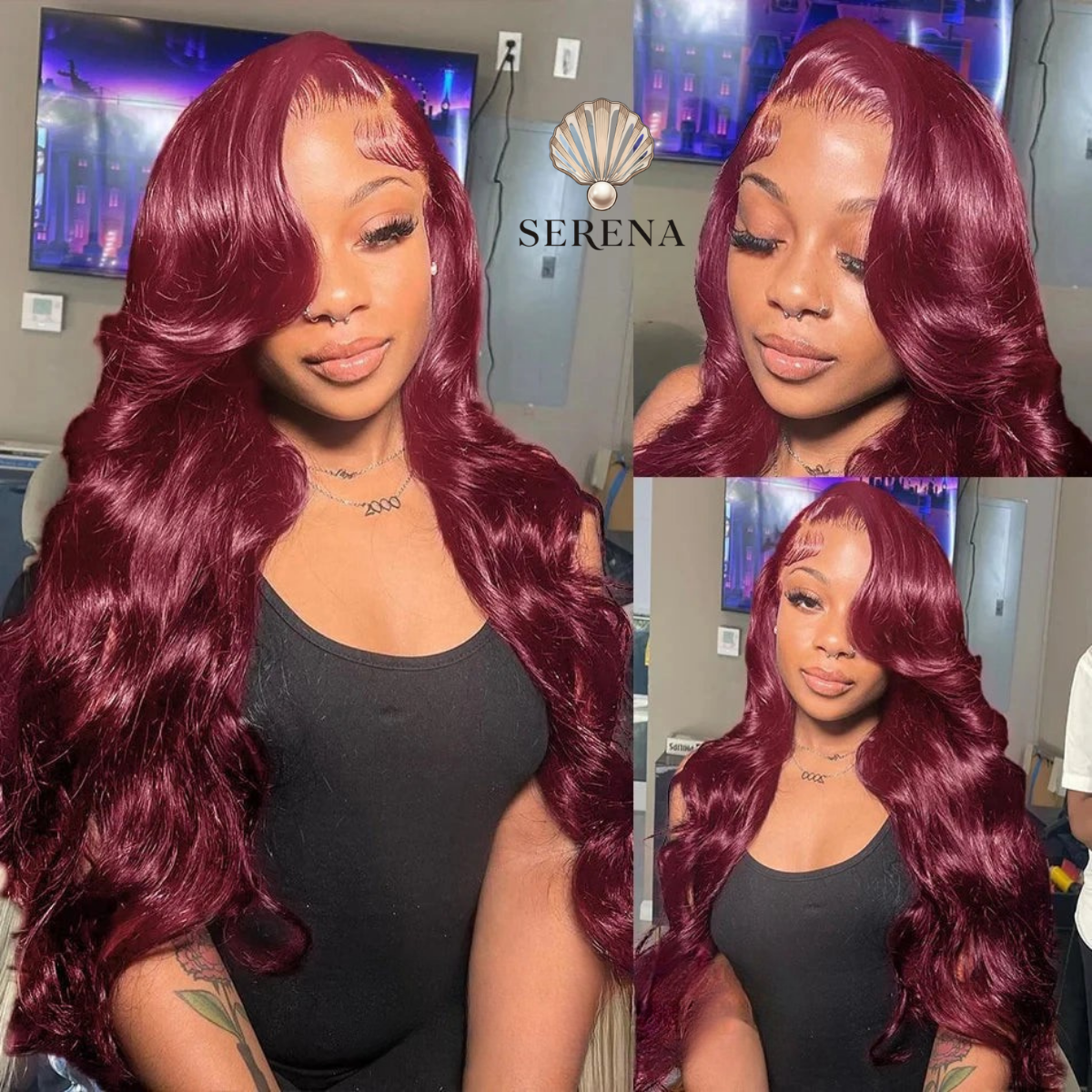 Serena 99J Burgundy Body Wave HD Lace Wig – 13x6 Transparent Frontal