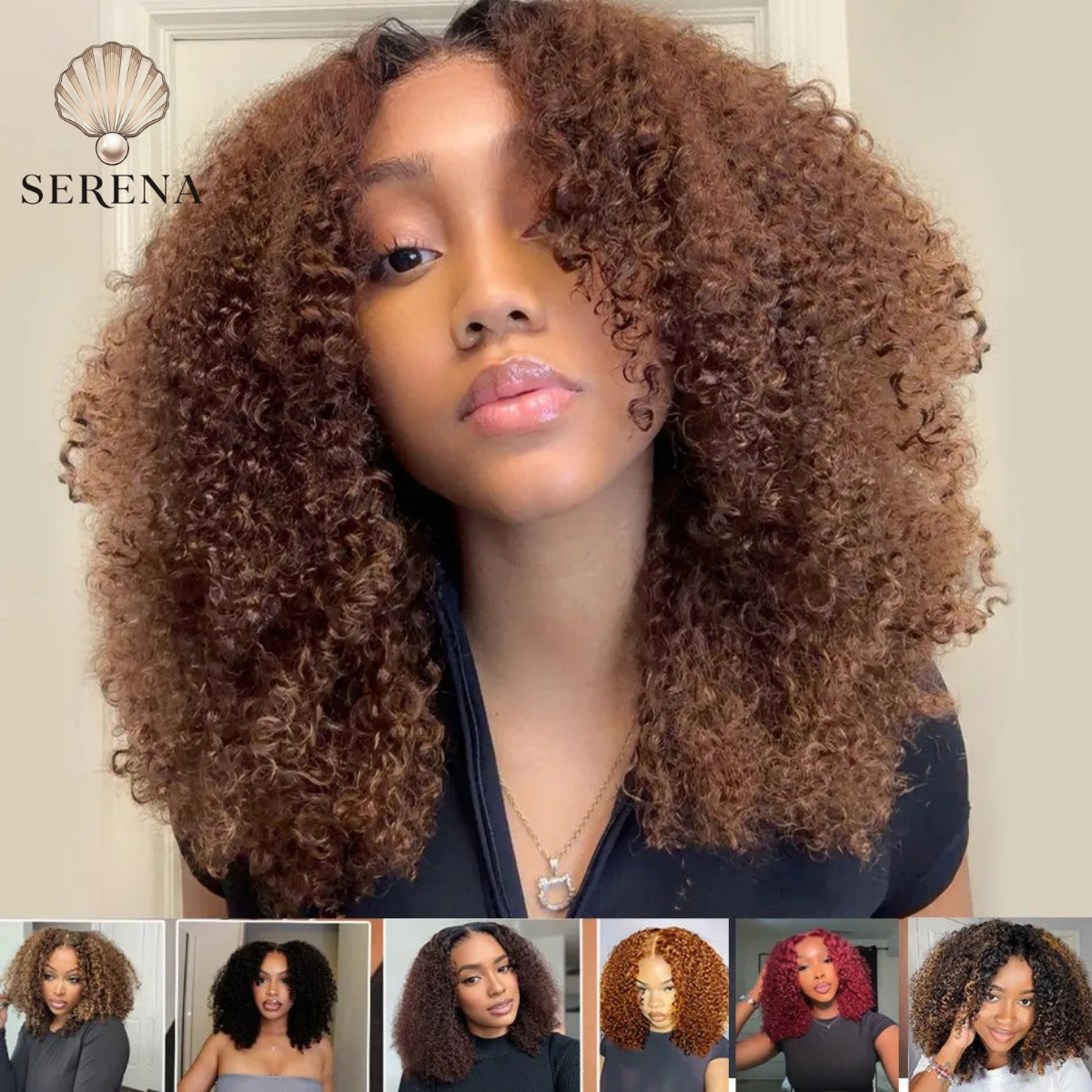 Serena Short Curly Glueless Lace Wig – 6x5, Ready to Wear, Ombre Brown/Blonde/99J