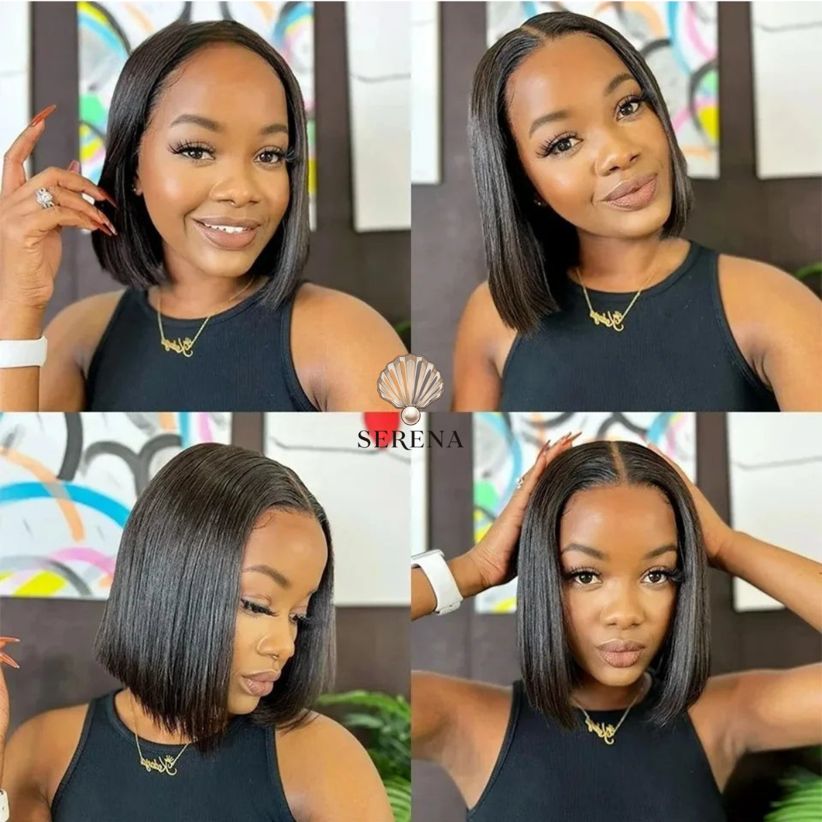 Serena Glueless Bob Straight Human Hair Wig – 4x4 Transparent Lace Closure, Ready to Wear