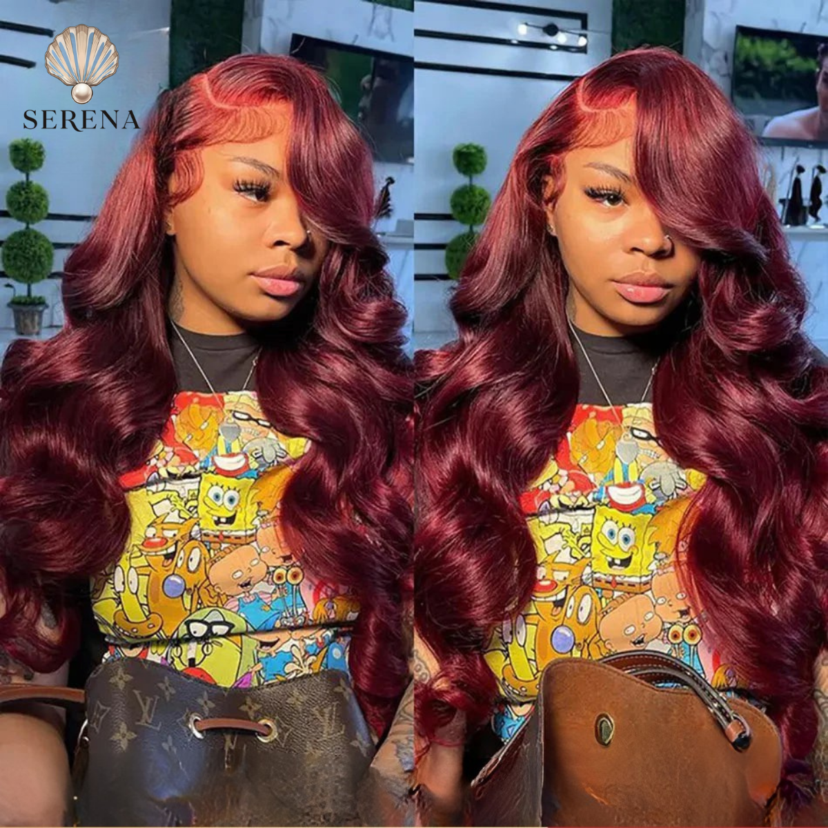 Serena 99J Burgundy Body Wave HD Lace Wig – 13x6 Transparent Frontal