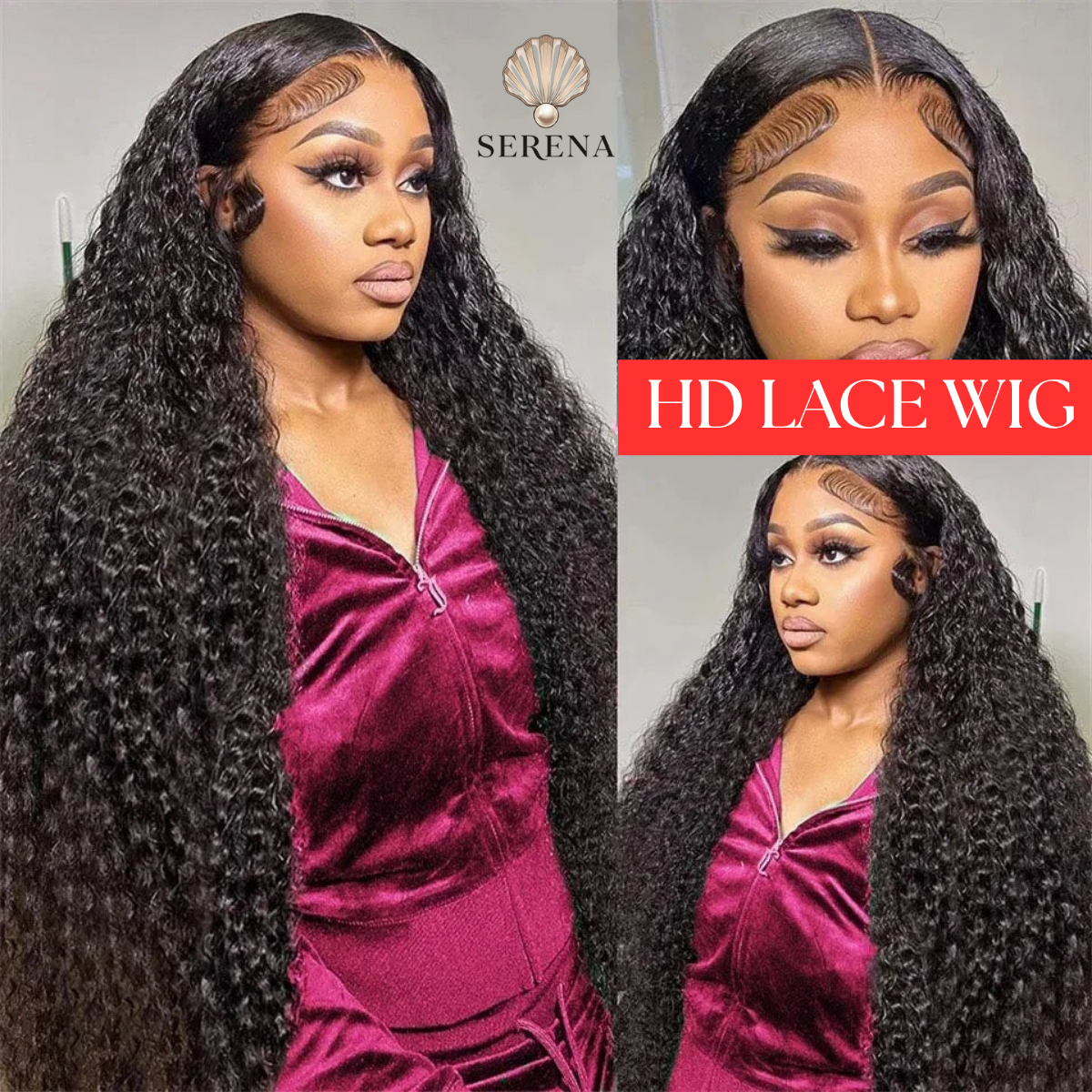 Serena 40" Raw Indian Water Curly HD Lace Wig – 13x6 Transparent Frontal